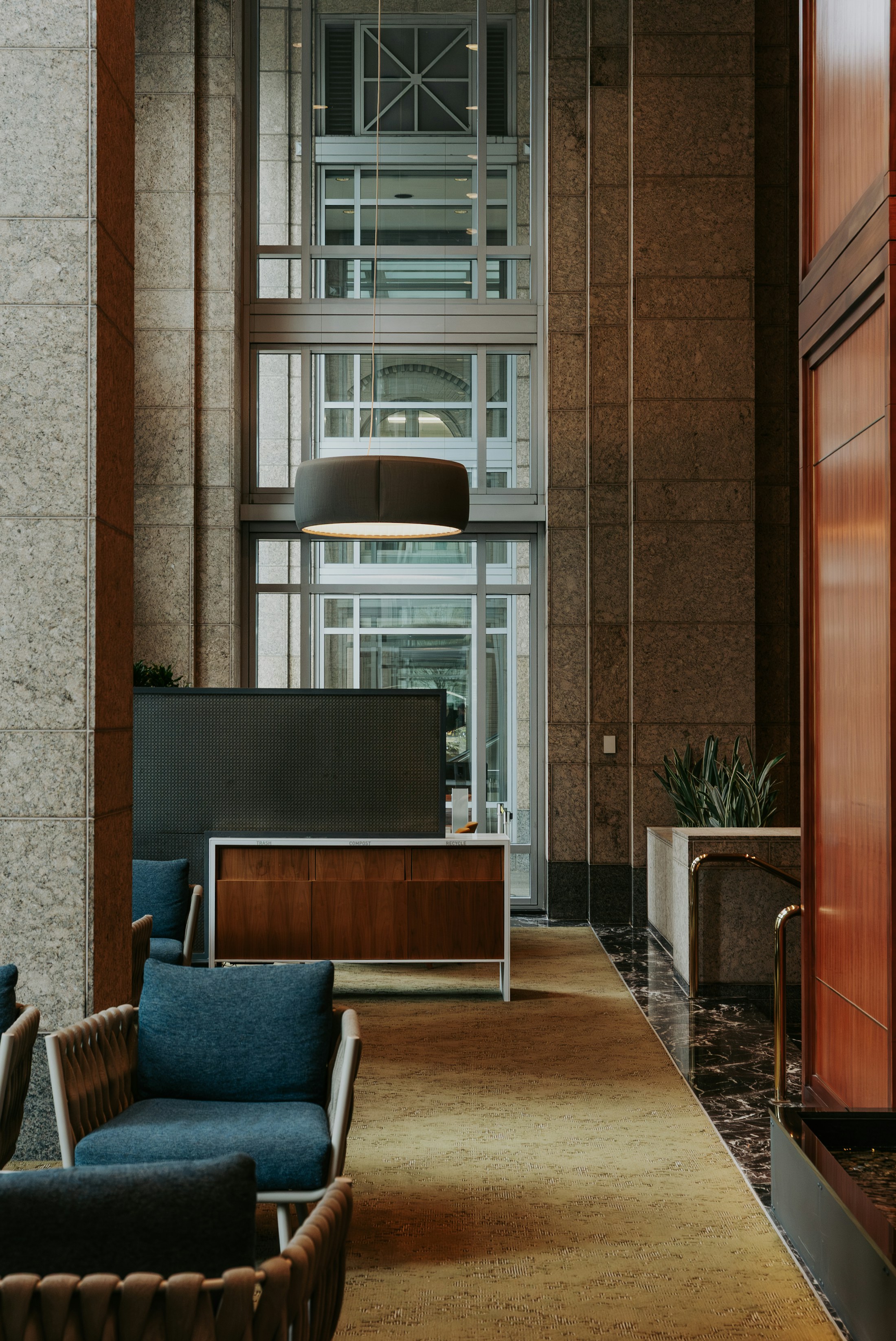 A clean, contemporary office lobby and reception area